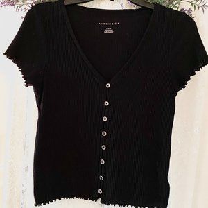 AE Black Short Sleeve Shirt with Ruffled Edges